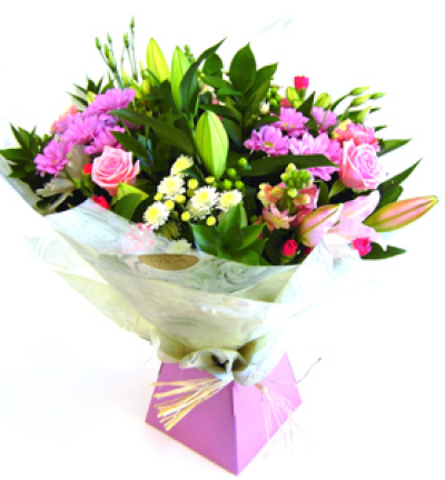 Pink paradise - Delight in the enchanting beauty of Pink Paradise, a breathtaking bouquet that radiates warmth, love, and sophistication. Featuring a harmonious blend of delicate pink roses, vibrant chrysanthemums, fresh lilies, and lush greenery, this arrangement is the perfect expression of grace and admiration.
